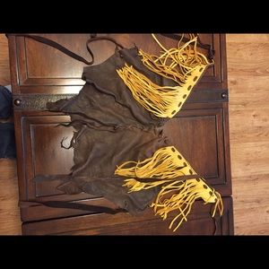 Leather fringe halter top